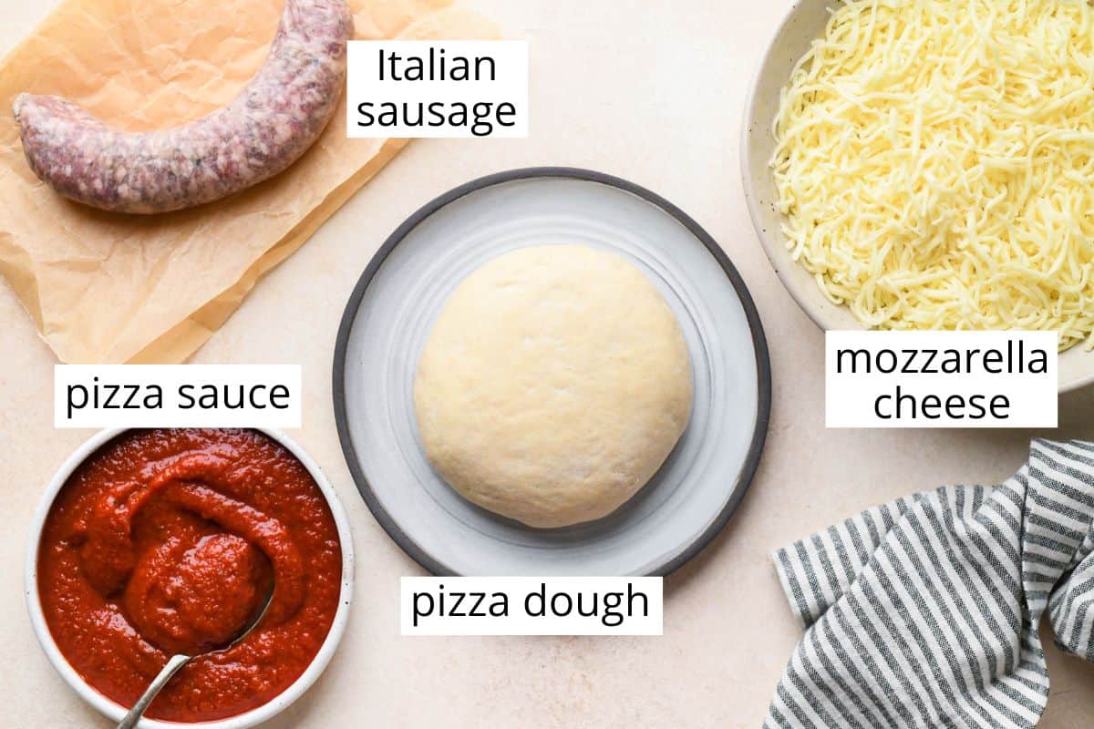 labeled ingredients in this Sausage Pizza recipe