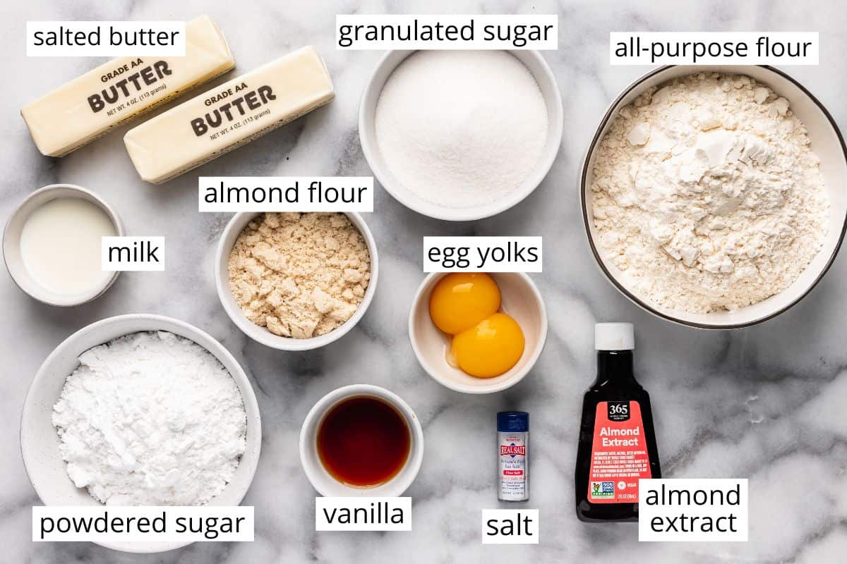 overhead photo of the ingredients in this Almond Cookies recipe