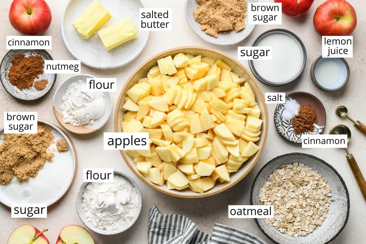 overhead photo of the ingredients in this Apple Crisp Recipe
