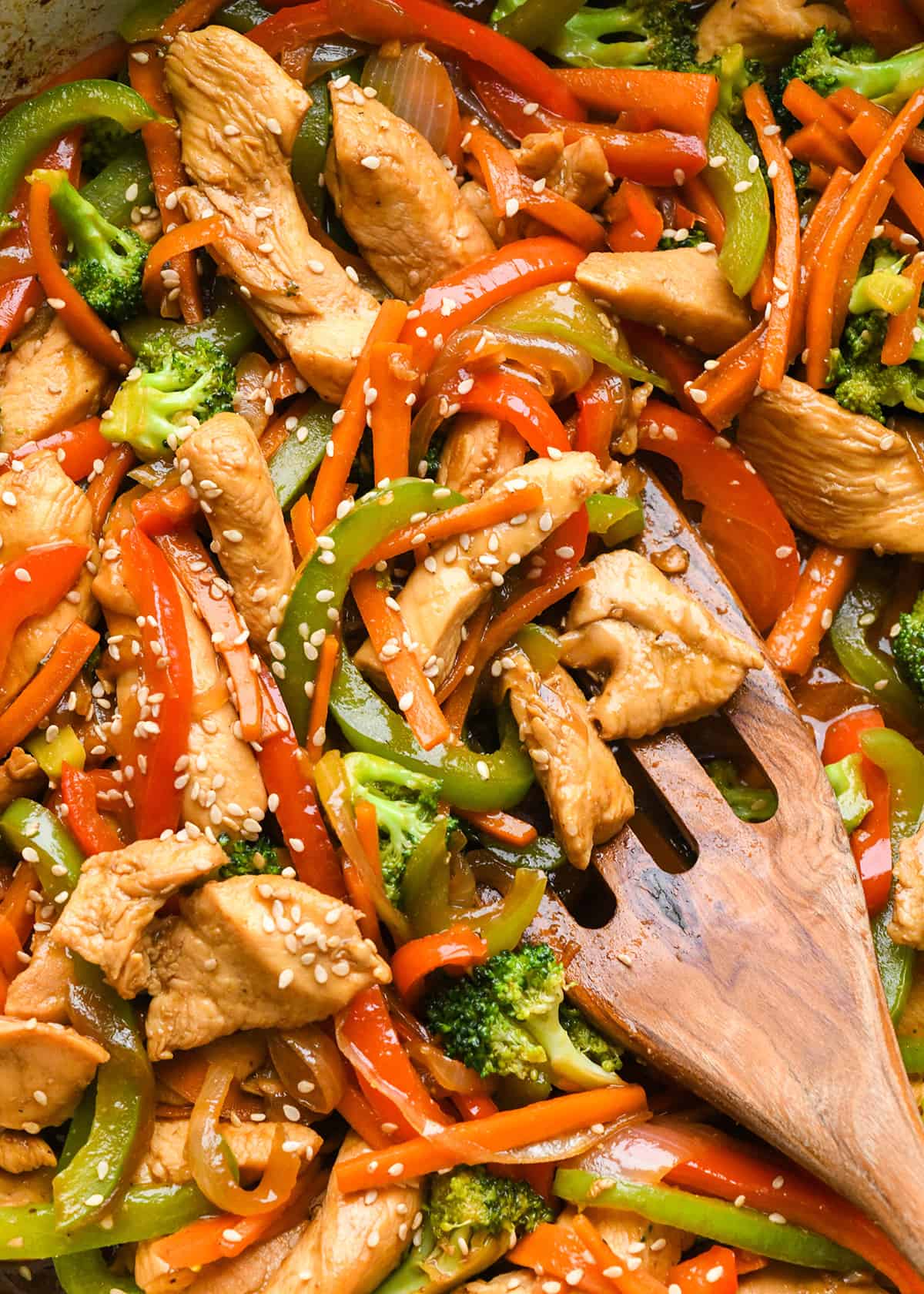 Chicken Stir Fry in a pan after it has finished cooking