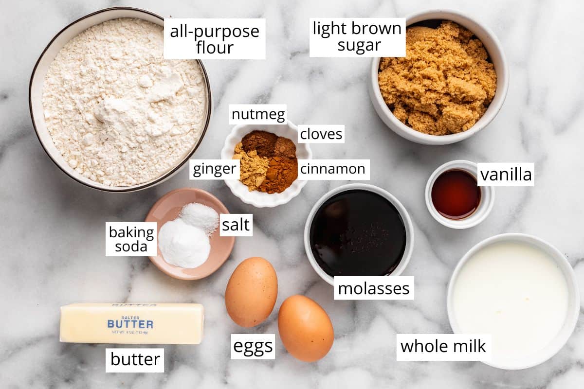 labeled ingredients in this Gingerbread Recipe