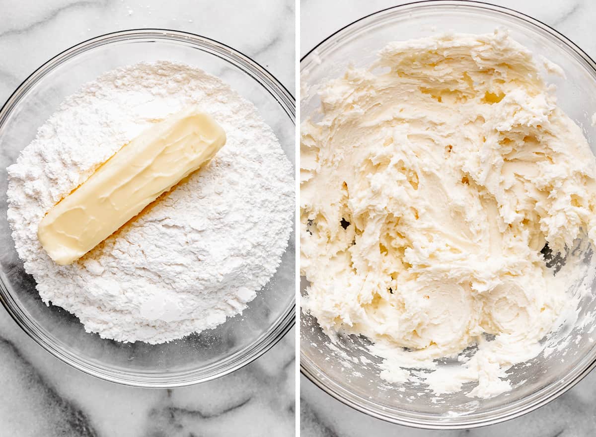 two photos showing making the filling for Homemade Oatmeal Cream Pies