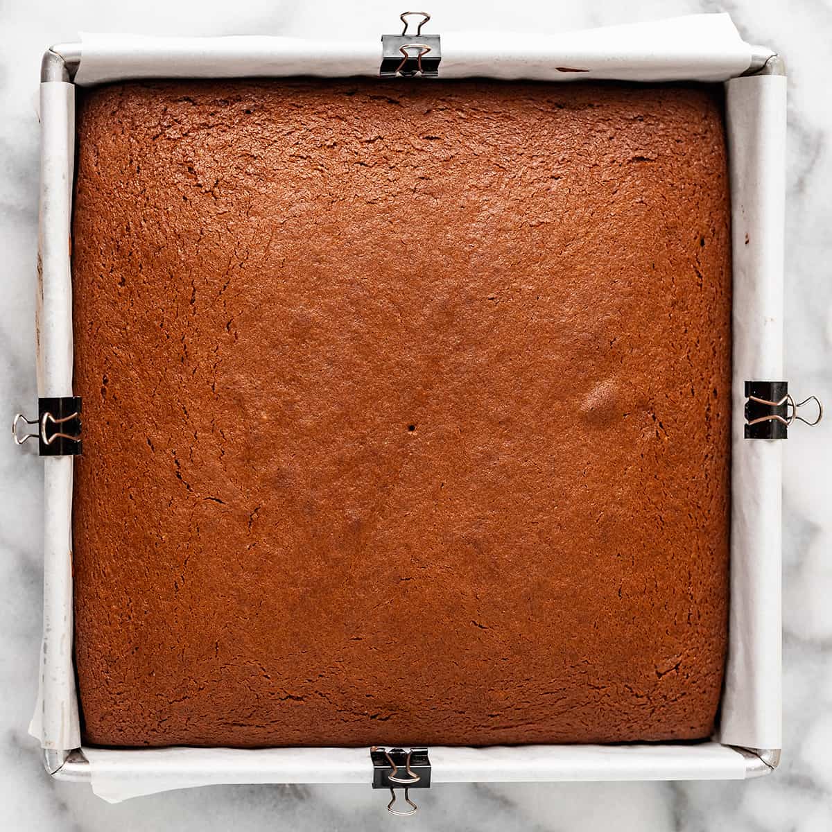 gingerbread in a baking pan after baking