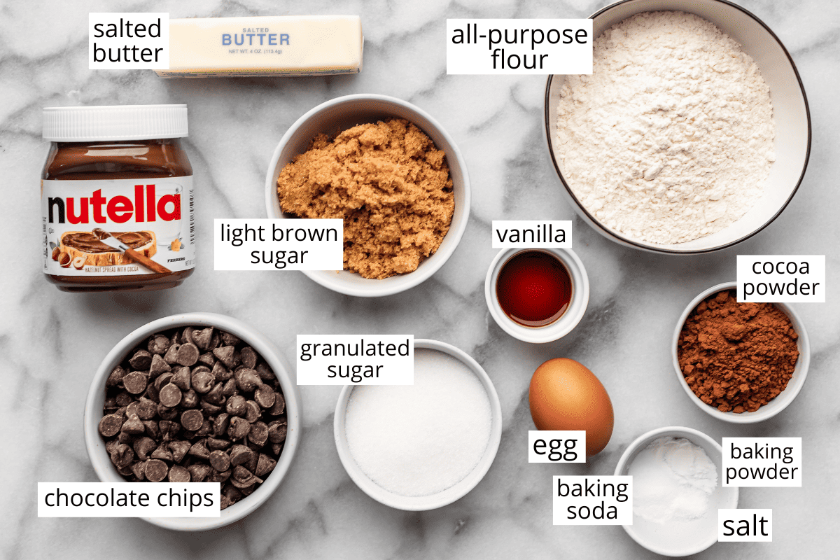 labeled ingredients in this Nutella Cookies recipe