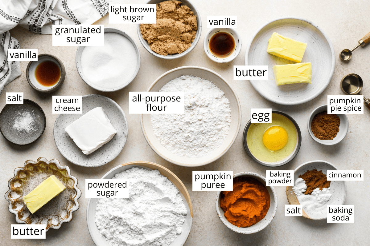 labeled ingredients in this Pumpkin Cookies with Cream Cheese Frosting recipe