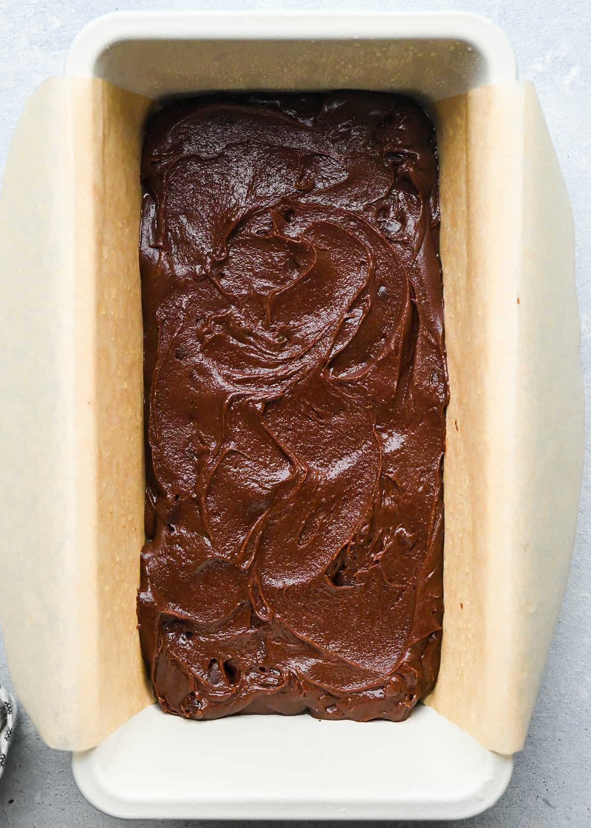 Small Batch Brownies in a loaf pan before baking