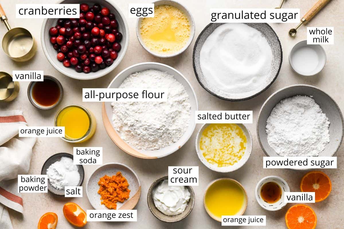 overhead photo of the ingredients in this Cranberry Orange Bread recipe