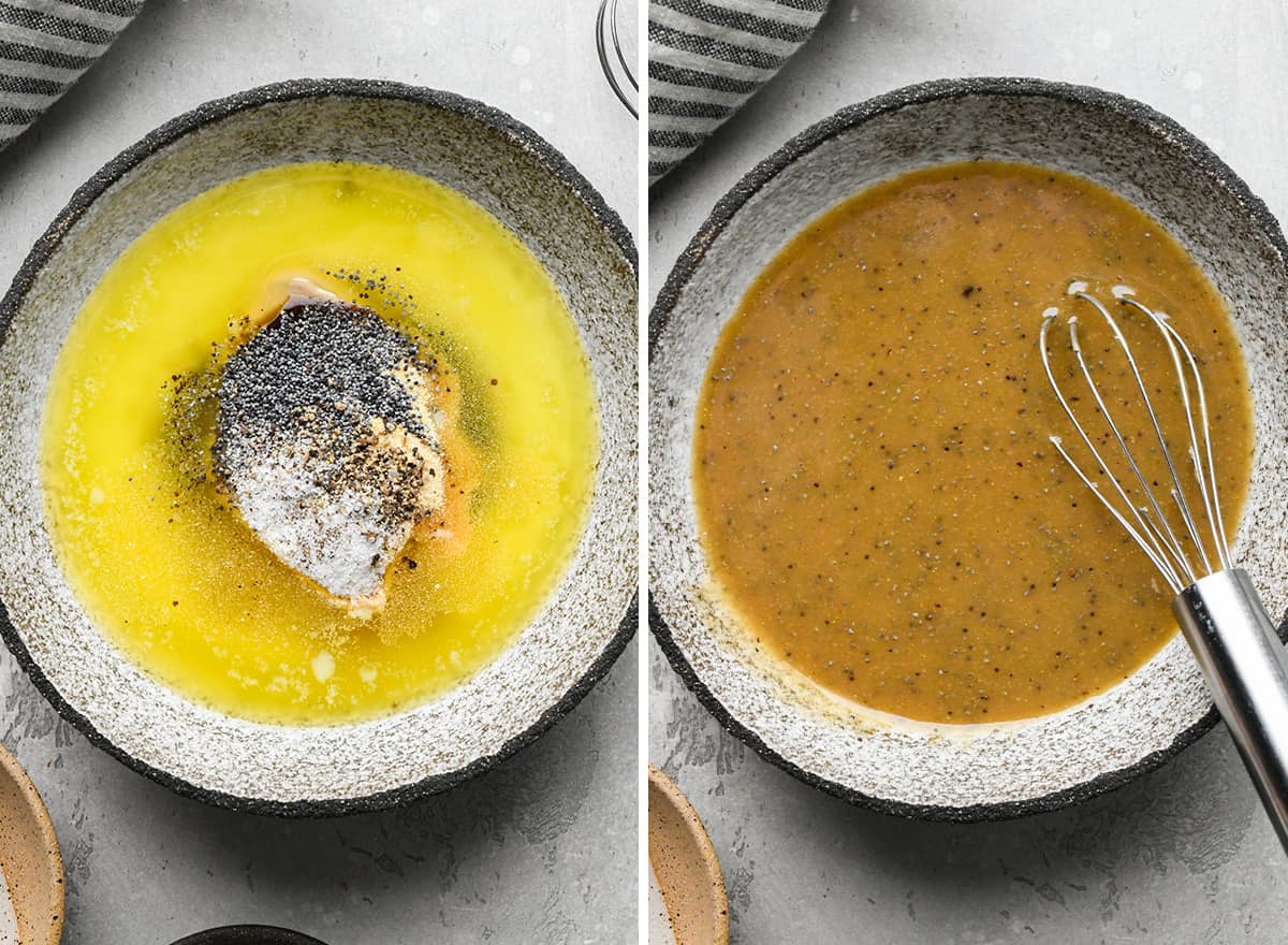 two photos showing how to make the glaze for Turkey Sliders