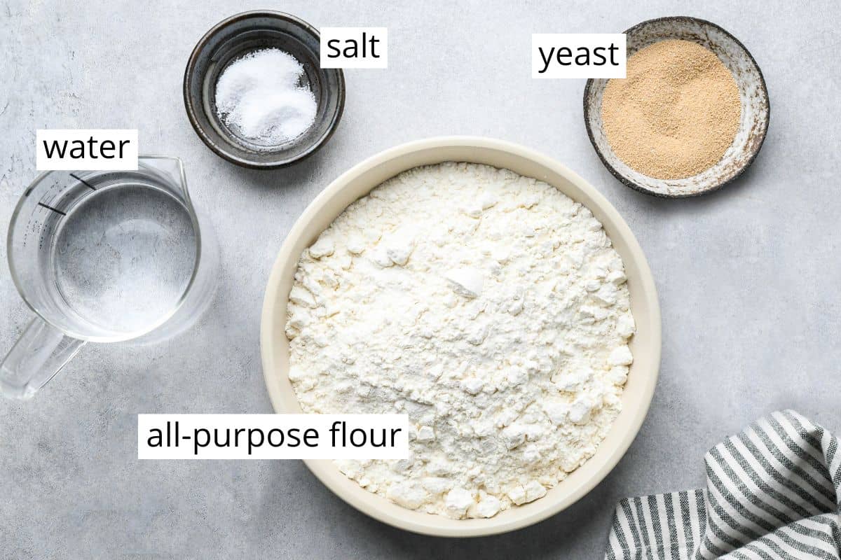 overhead photo of the ingredients in this Easy Dutch Oven No Knead Bread