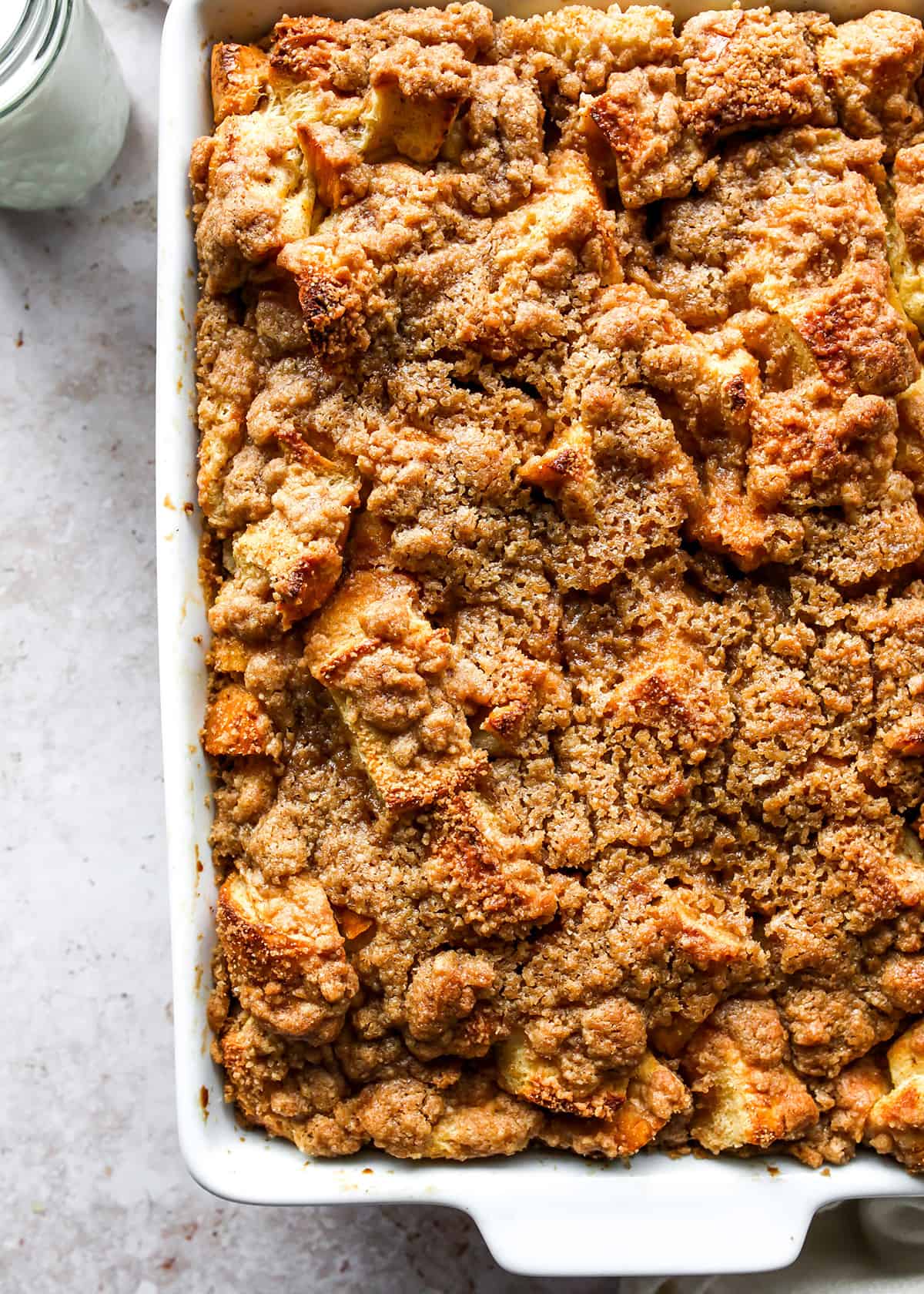 Overnight French Toast Casserole in a baking dish 