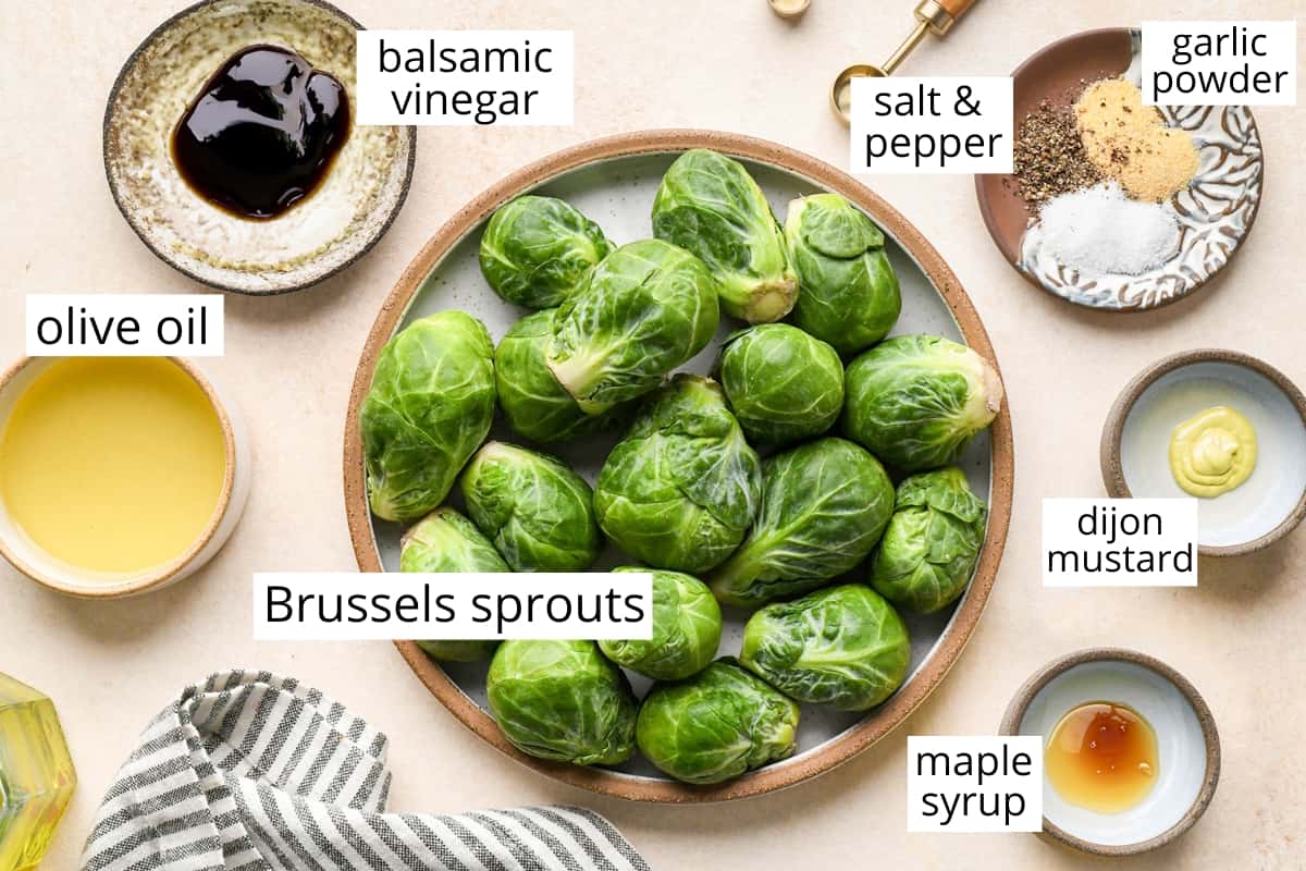 overhead photo of the ingredients in this Roasted Brussel Sprouts Recipe