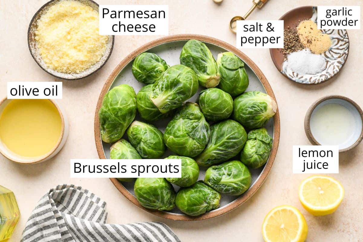 overhead photo of the ingredients in this Sautéed Brussels Sprouts recipe