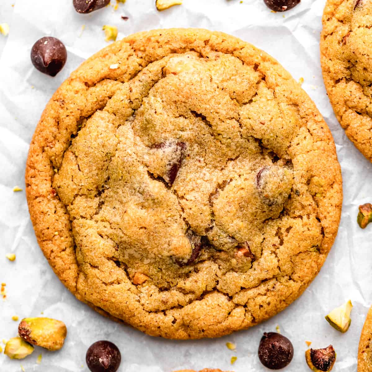 a Pistachio Cookie with chocolate chips and pistachios