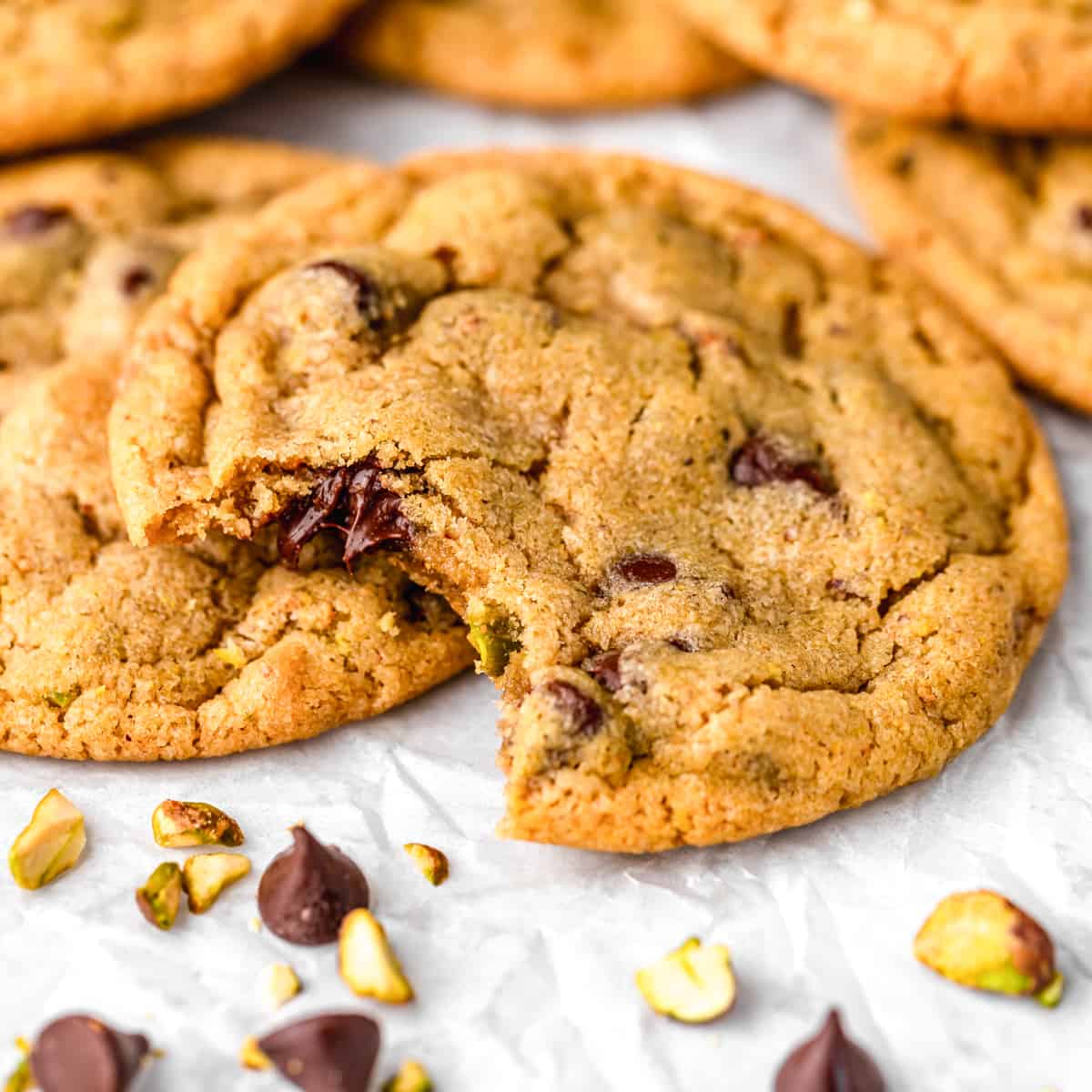 Pistachio Cookies, one has a bite taken out of it