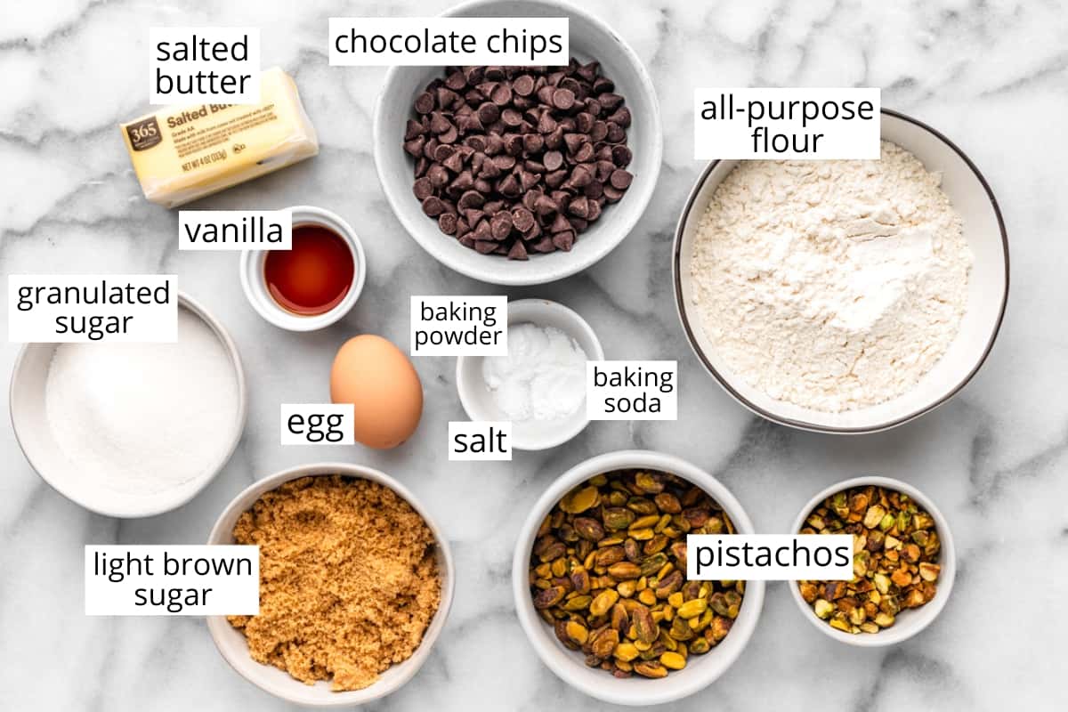 overhead photo of the ingredients in this Pistachio Cookies recipe