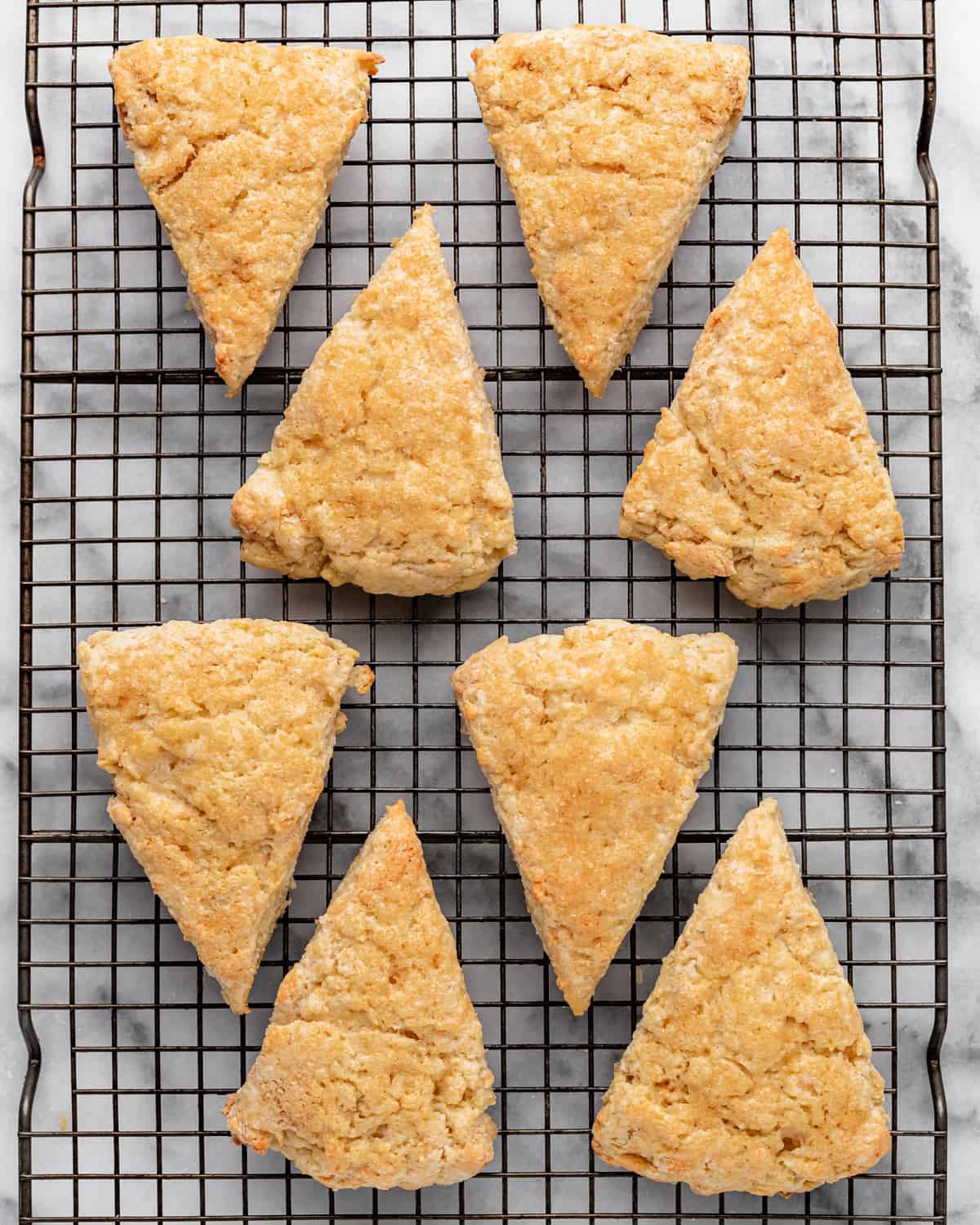 8 Buttermilk Scones on a wire cooling rack