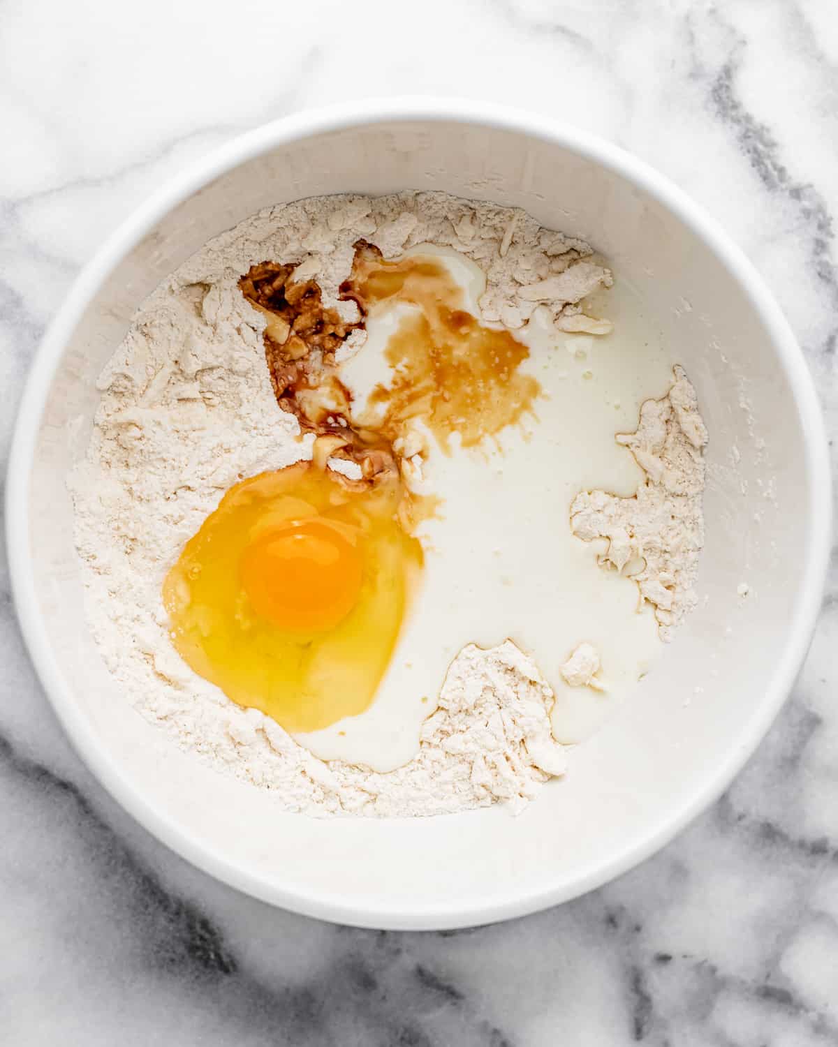 wet ingredients added to Buttermilk Scones batter before mixing