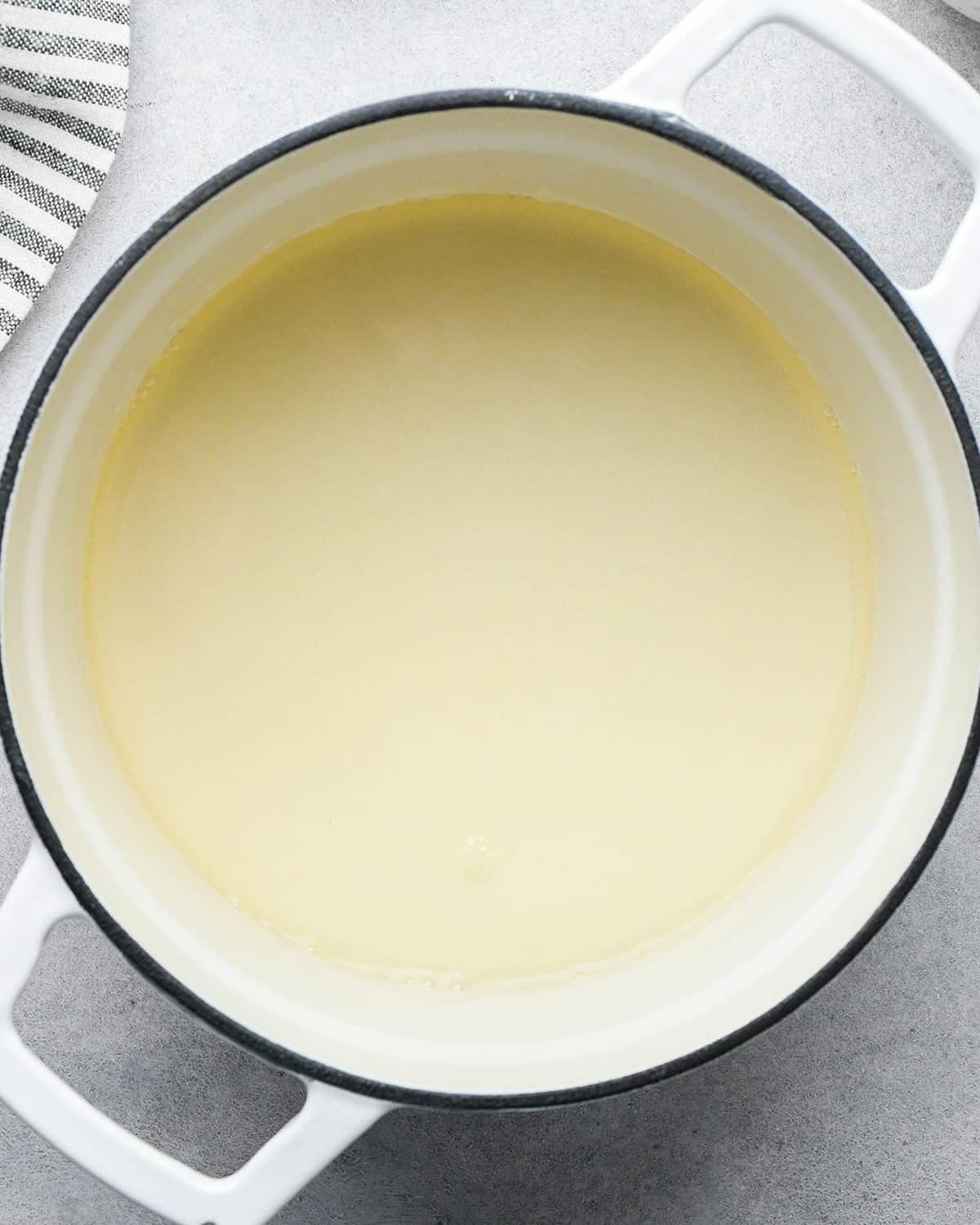 white wine and lemon juice in a pot