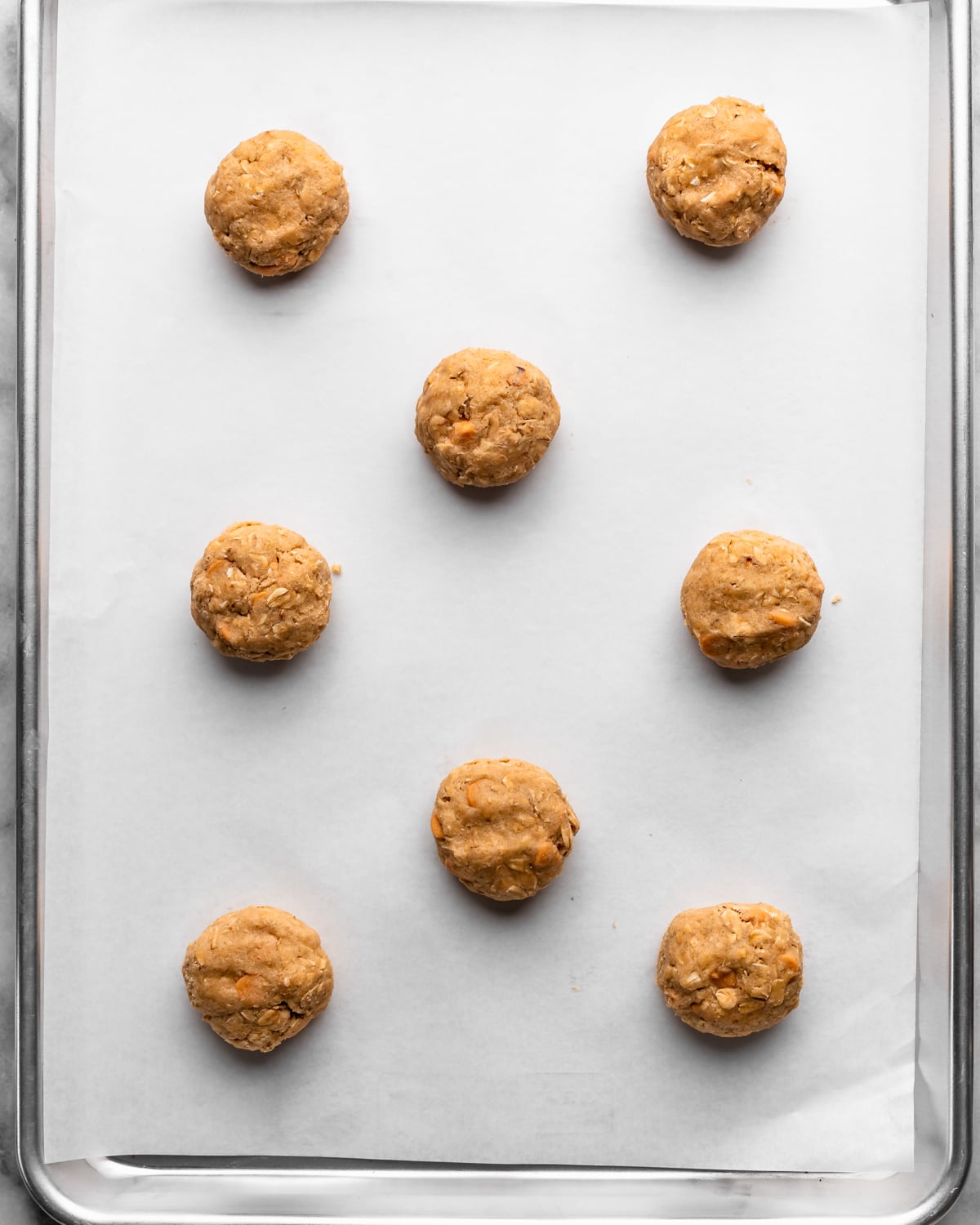 Oatmeal Butterscotch Cookies on a baking sheet before baking