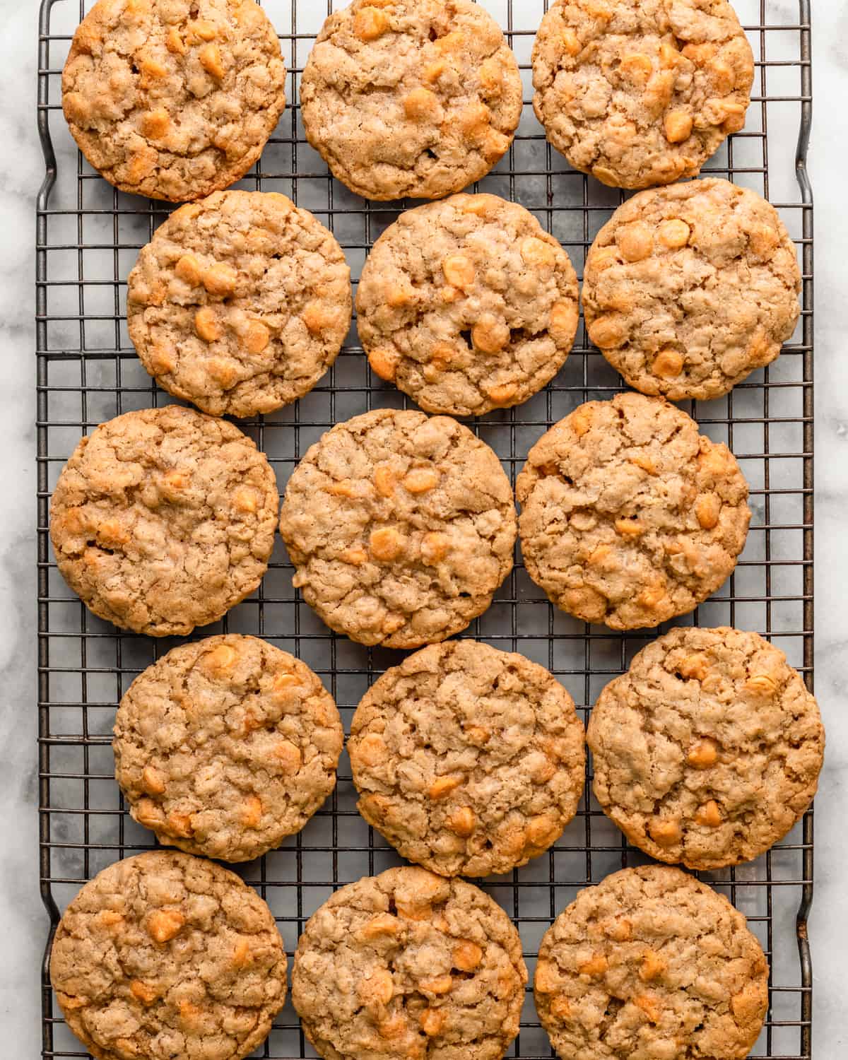 15 Oatmeal Butterscotch Cookies  on a wire cooling rack