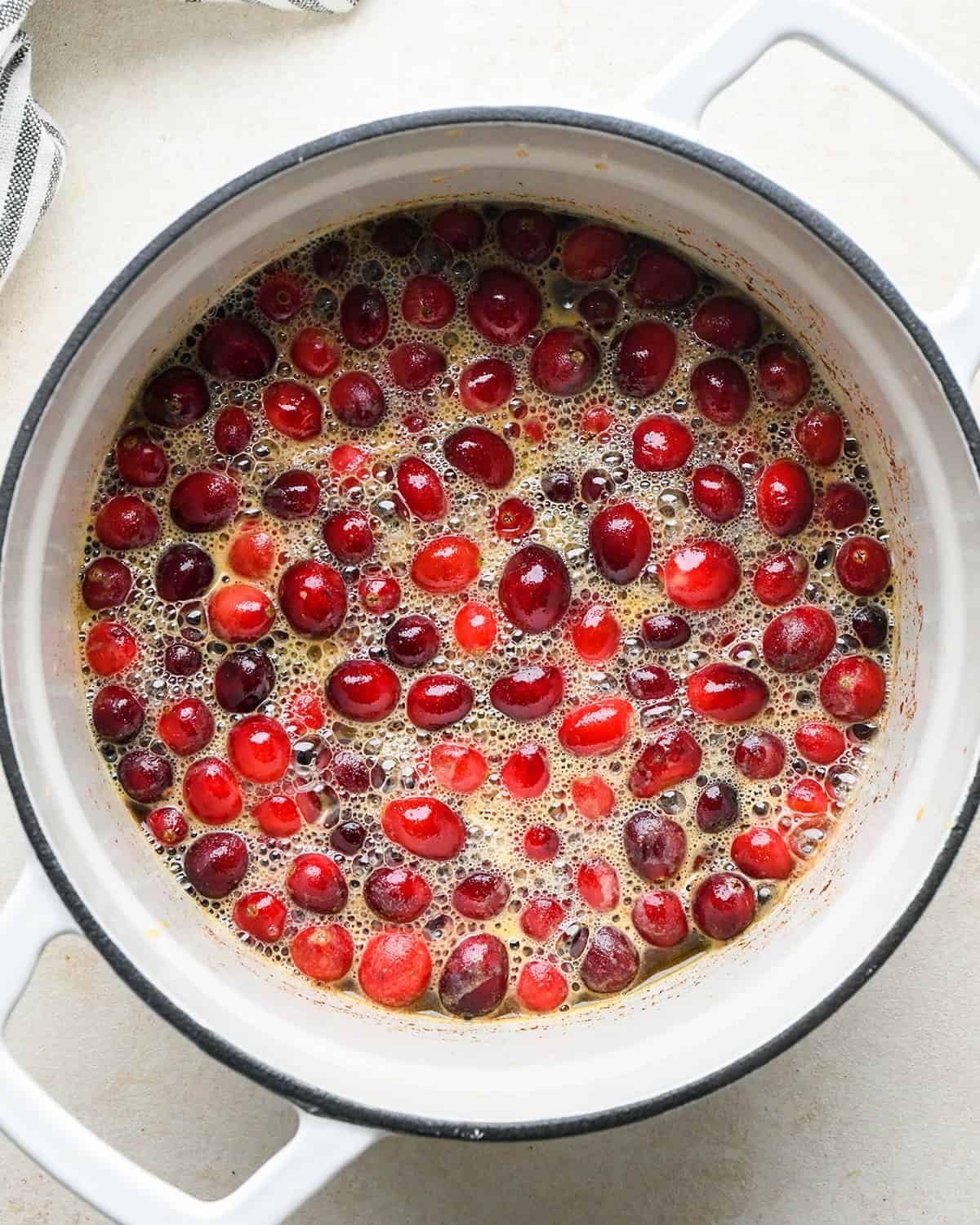 cranberry mixture boiling in a pot