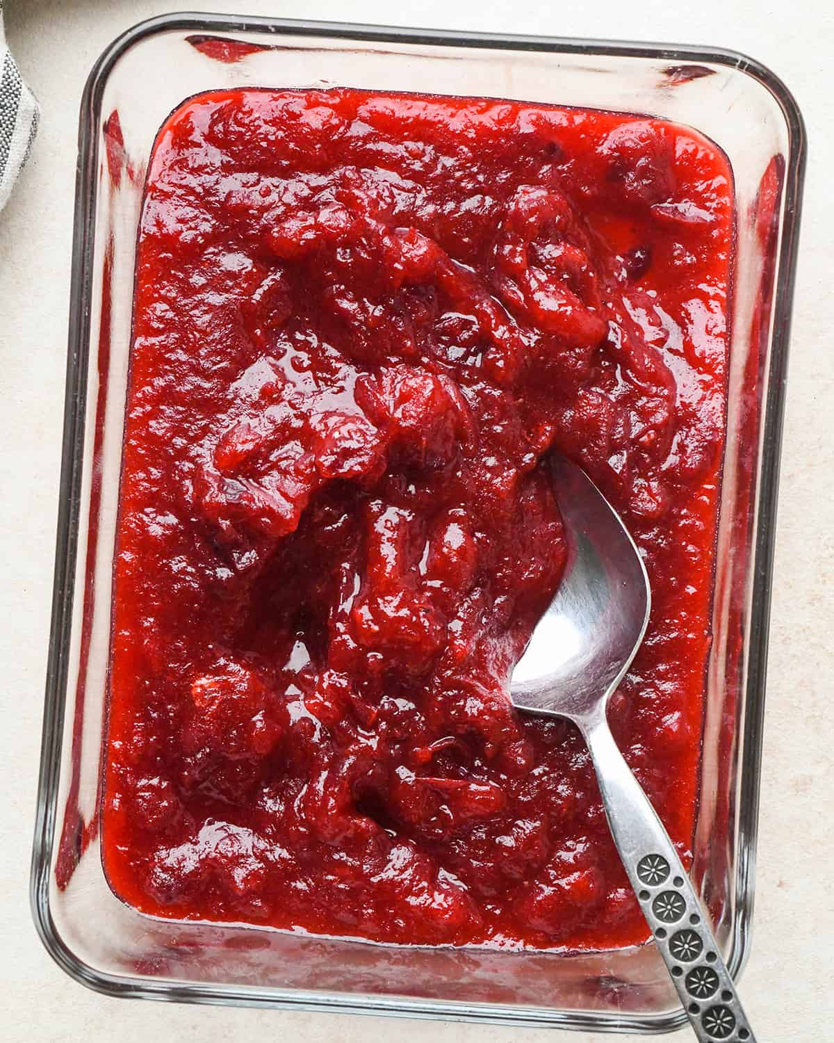 Cranberry Cream Cheese Dip in a glass container to chill