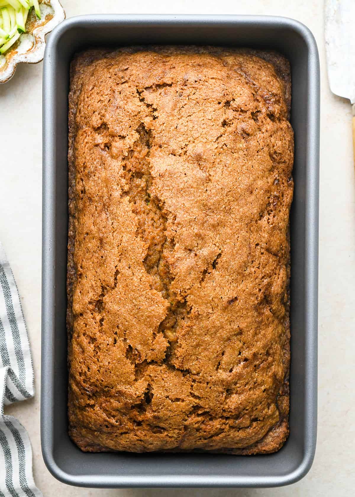 baked Zucchini Bread in a loaf pan 