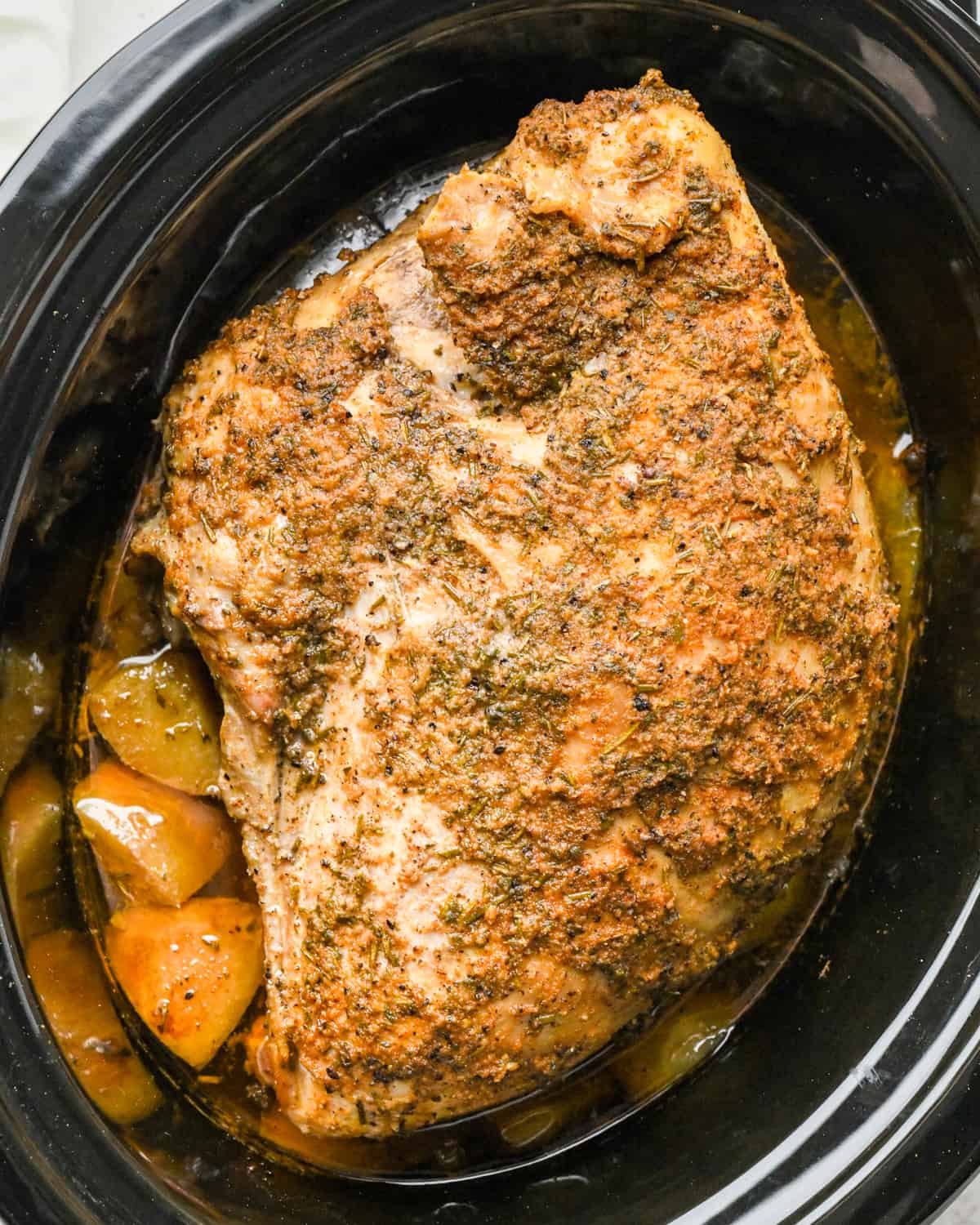 Slow Cooker Turkey Breast in a crock pot after cooking is finished 