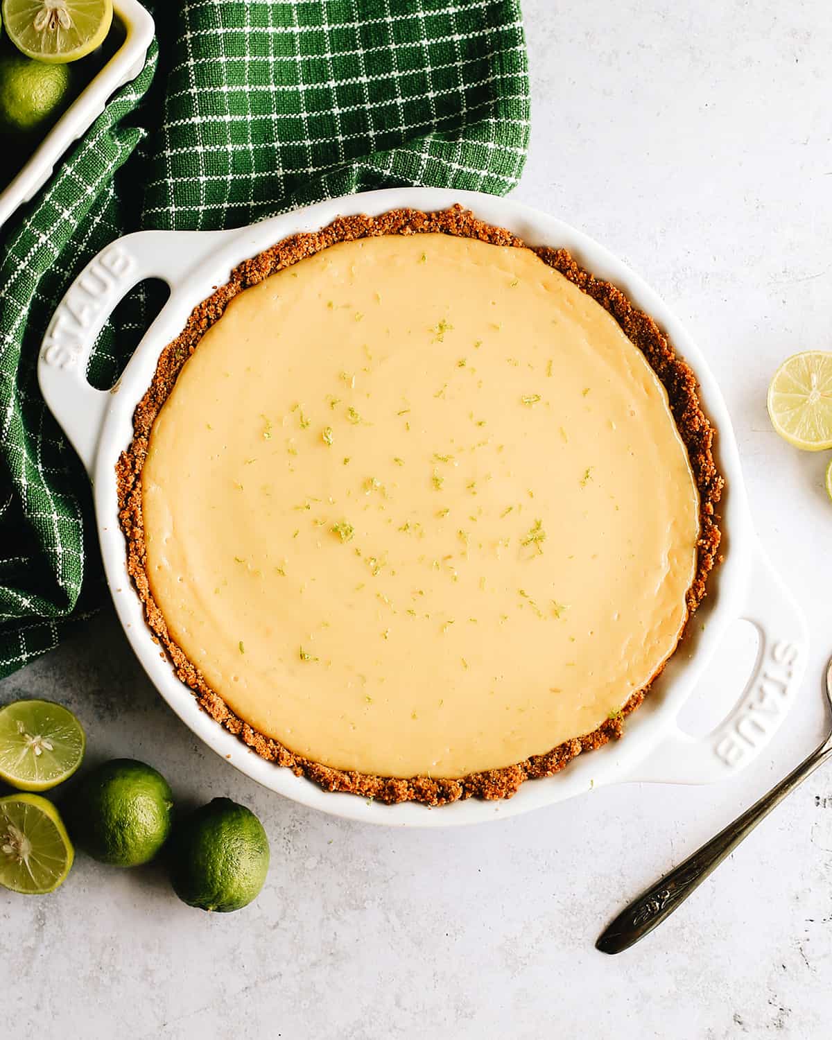 key lime pie in a baking dish after baking