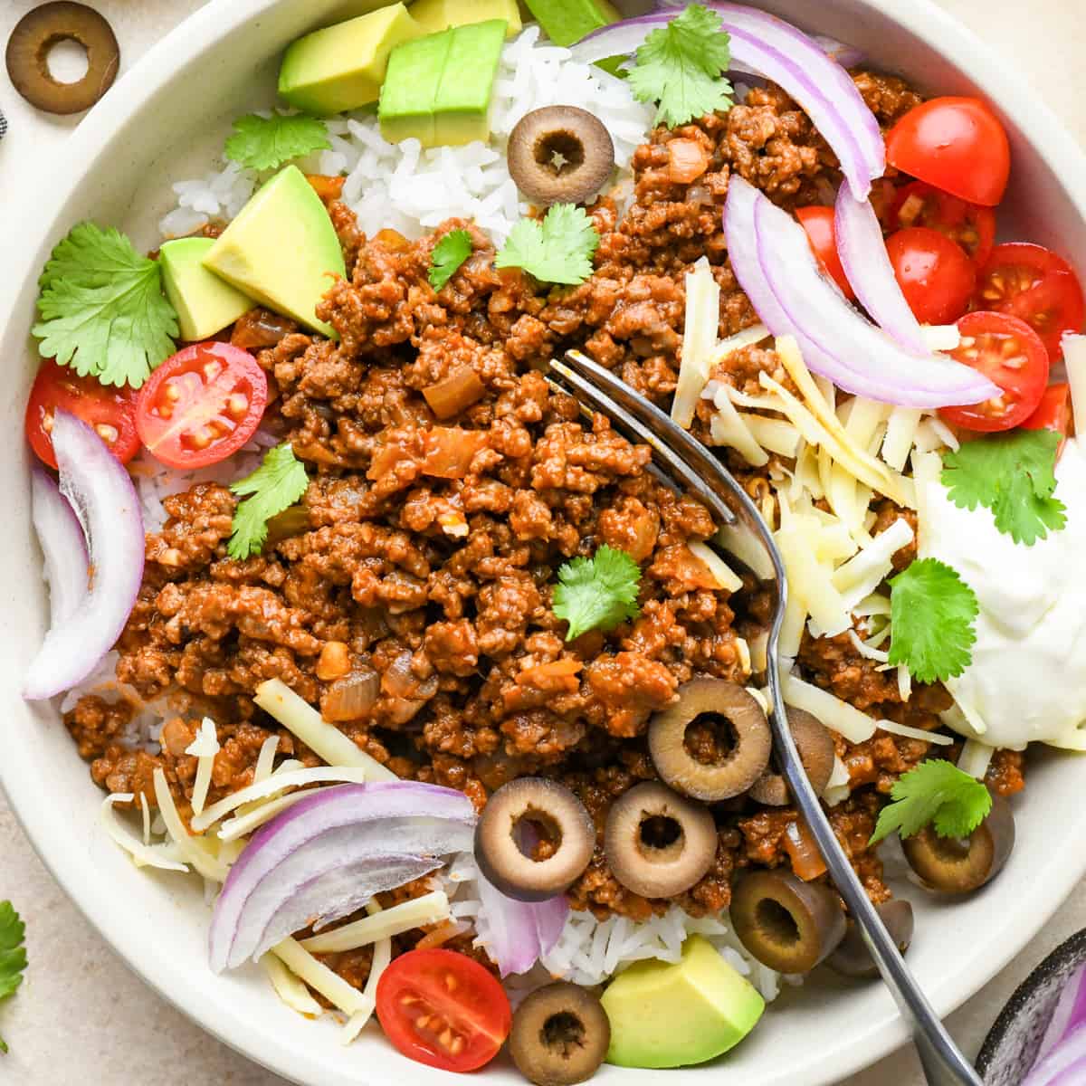 sloppy joe bowl with a fork