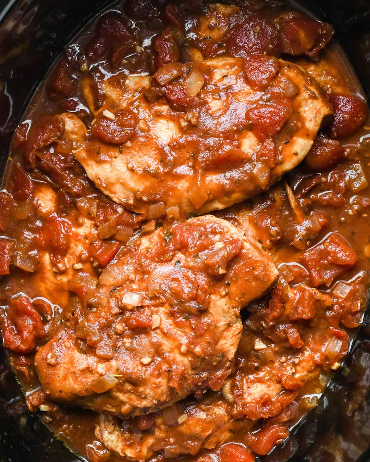 cooked Slow Cooker Italian Chicken in a crock pot