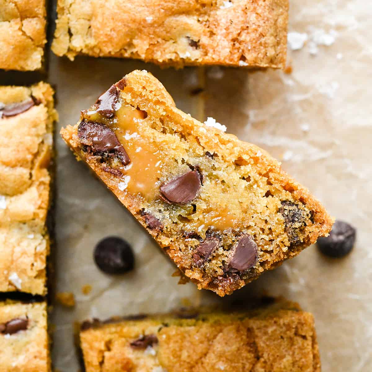 a Caramel Cookie Bar on it's side