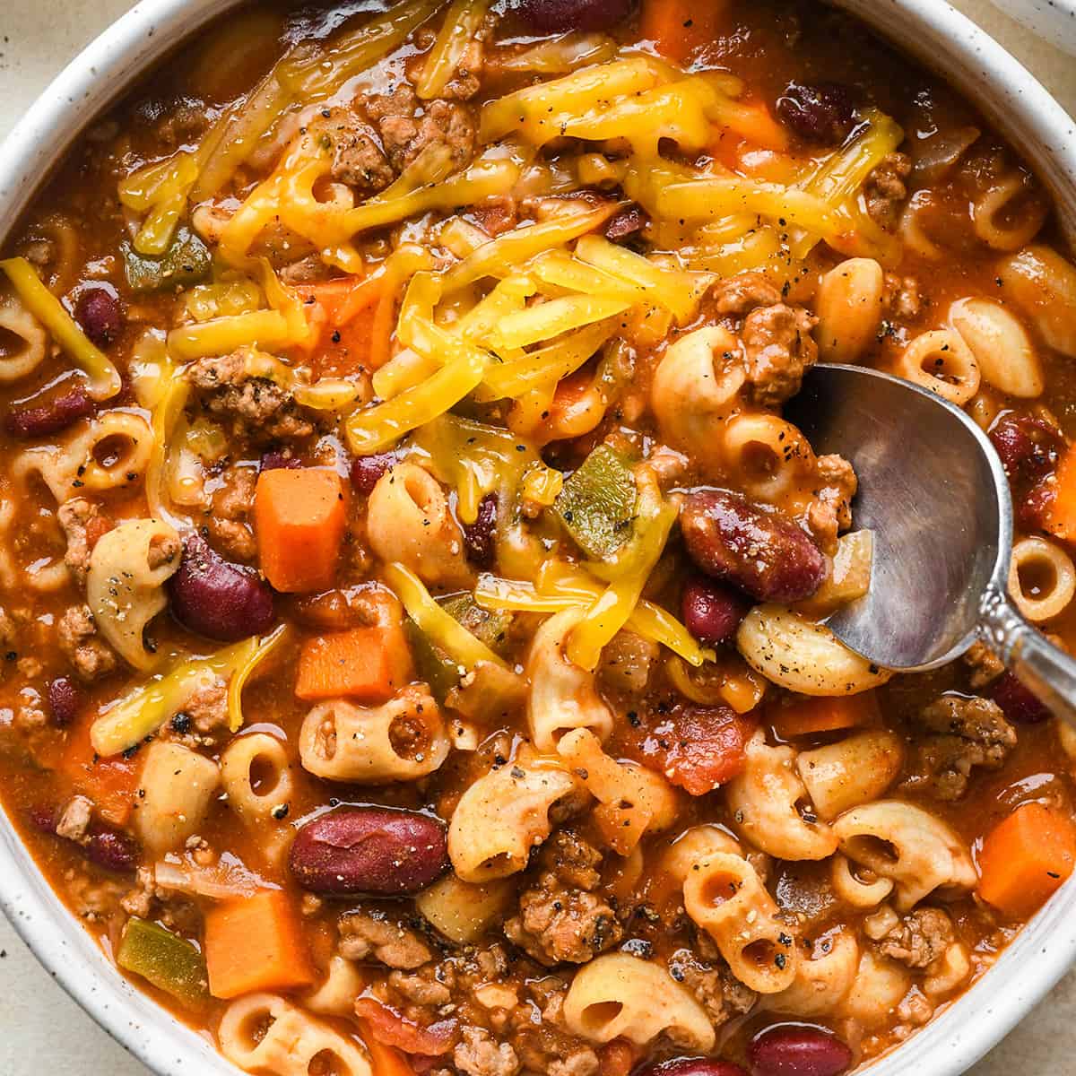 a spoon taking a scoop of Hamburger Soup