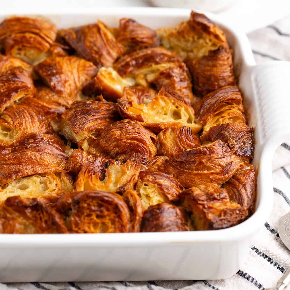 Croissant Bread Pudding in a baking dish