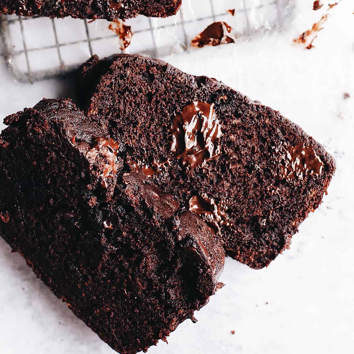 two slices of chocolate banana bread