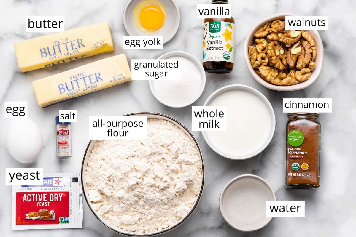 overhead photo of the ingredients in this Povitica bread recipe