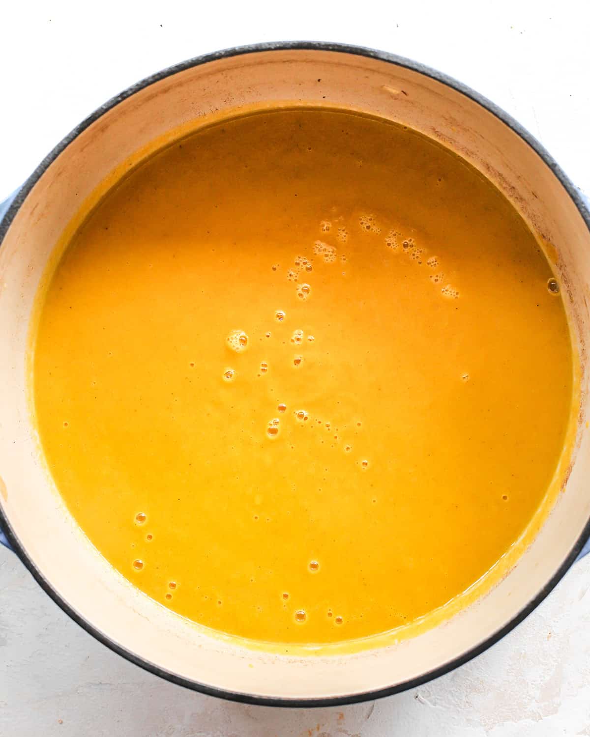 How to Make Butternut Squash Soup - mixture in a stockpot after blending