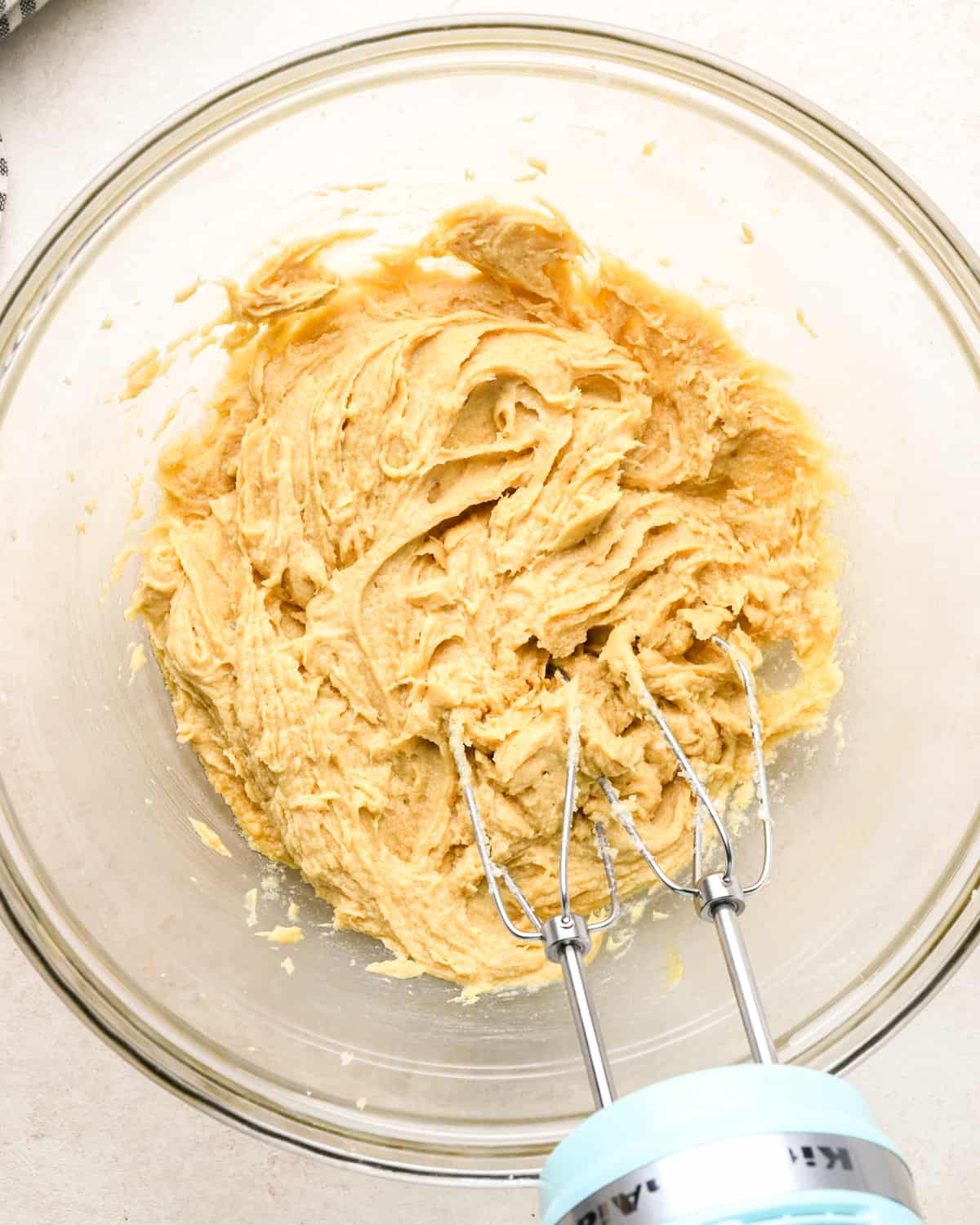 making Caramel Cookie Bars - after beating in egg and vanilla