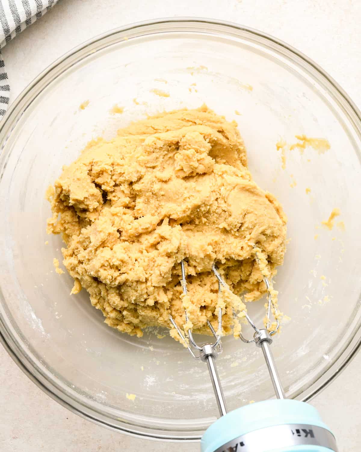 Caramel Cookie Bars dough after mixing in dry ingredients