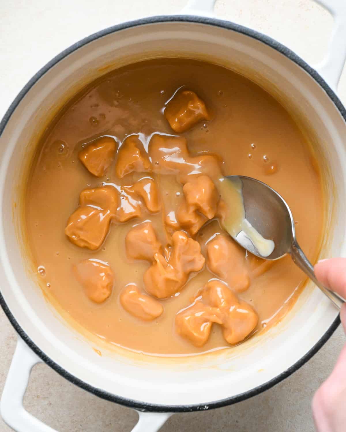 making caramel filling for Caramel Cookie Bars