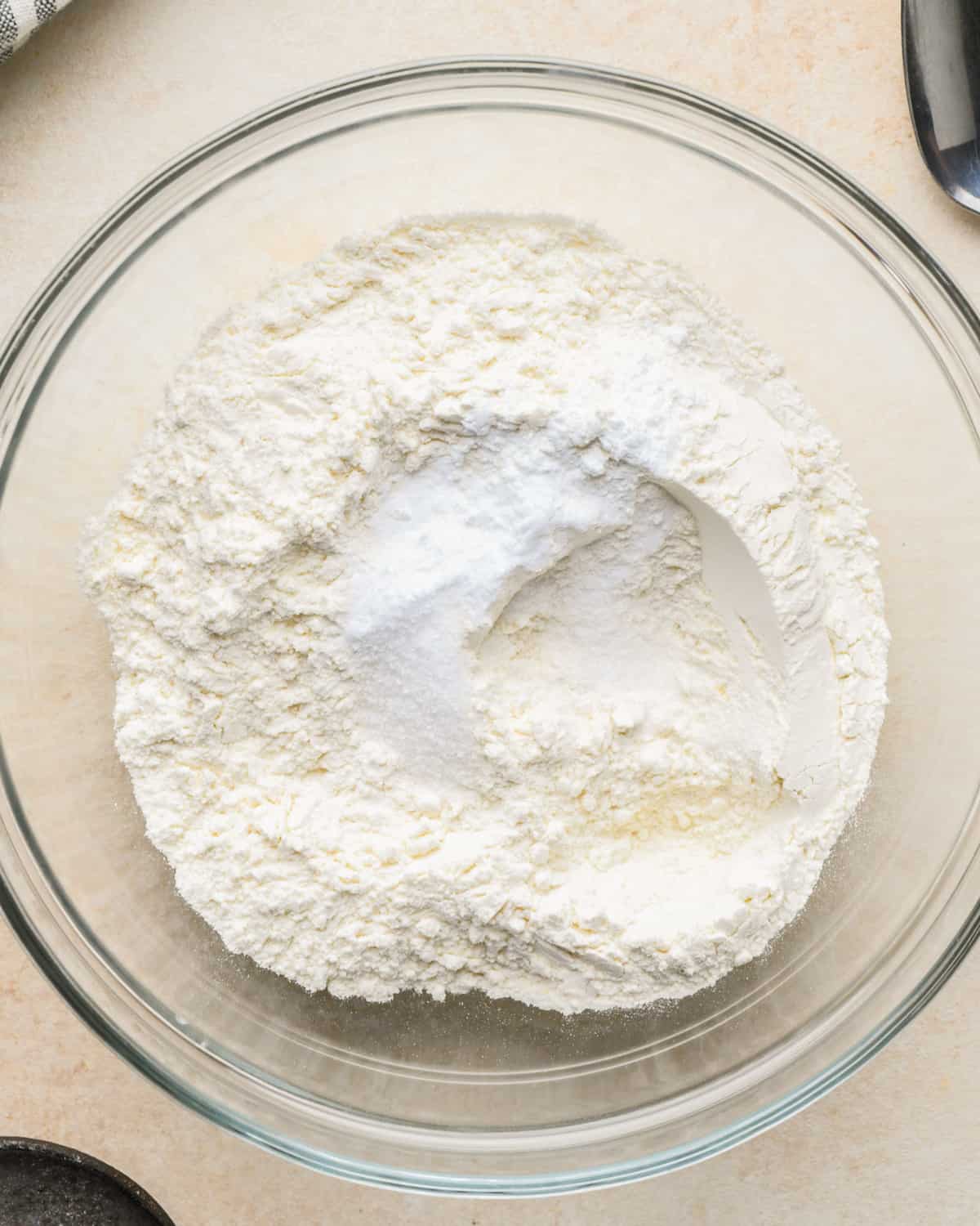 dry ingredients in a glass bowl before mixing