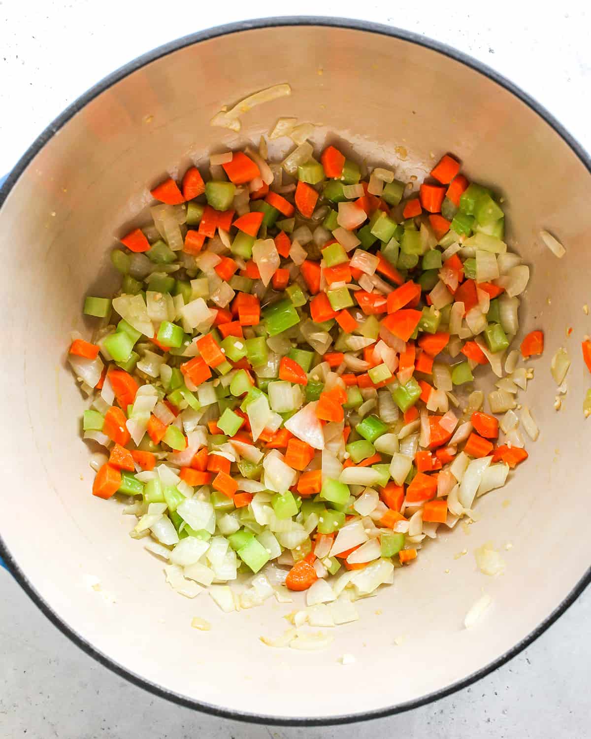 cooking vegetables in a pot for Chicken Rice Soup