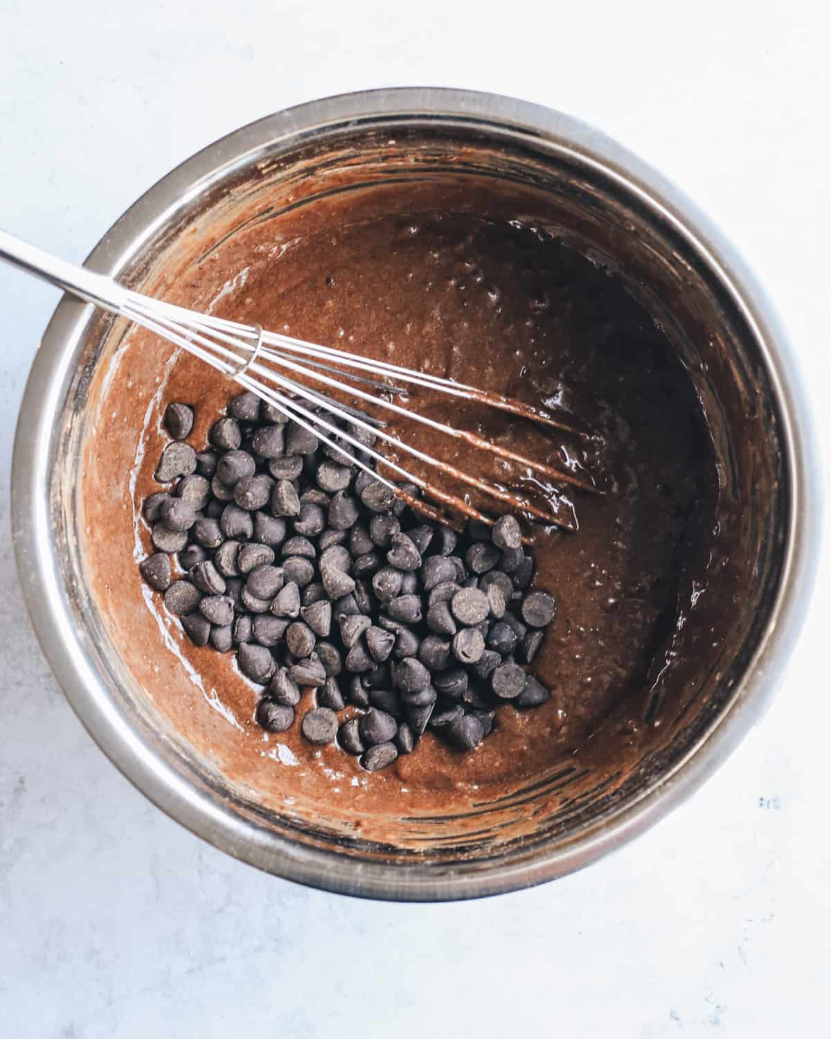 How to Make Chocolate Banana Bread batter with chocolate chips 