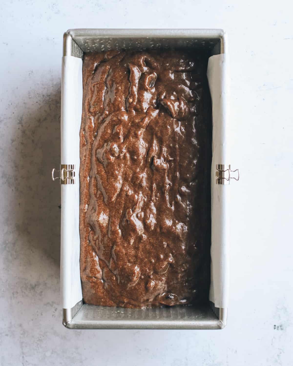 How to Make Chocolate Banana Bread - batter poured into baking pan