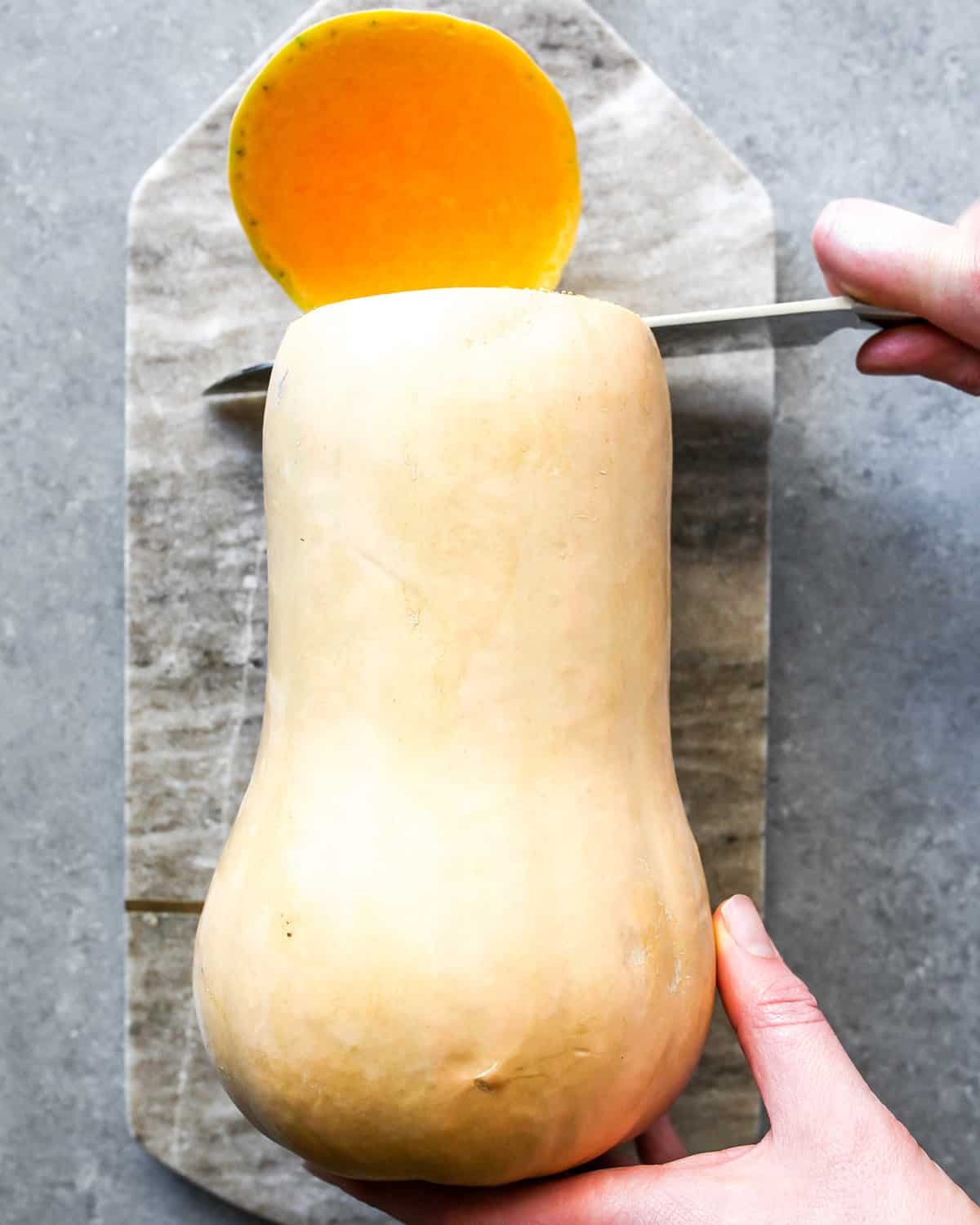 How to Peel & Cut a Butternut Squash cutting off the ends
