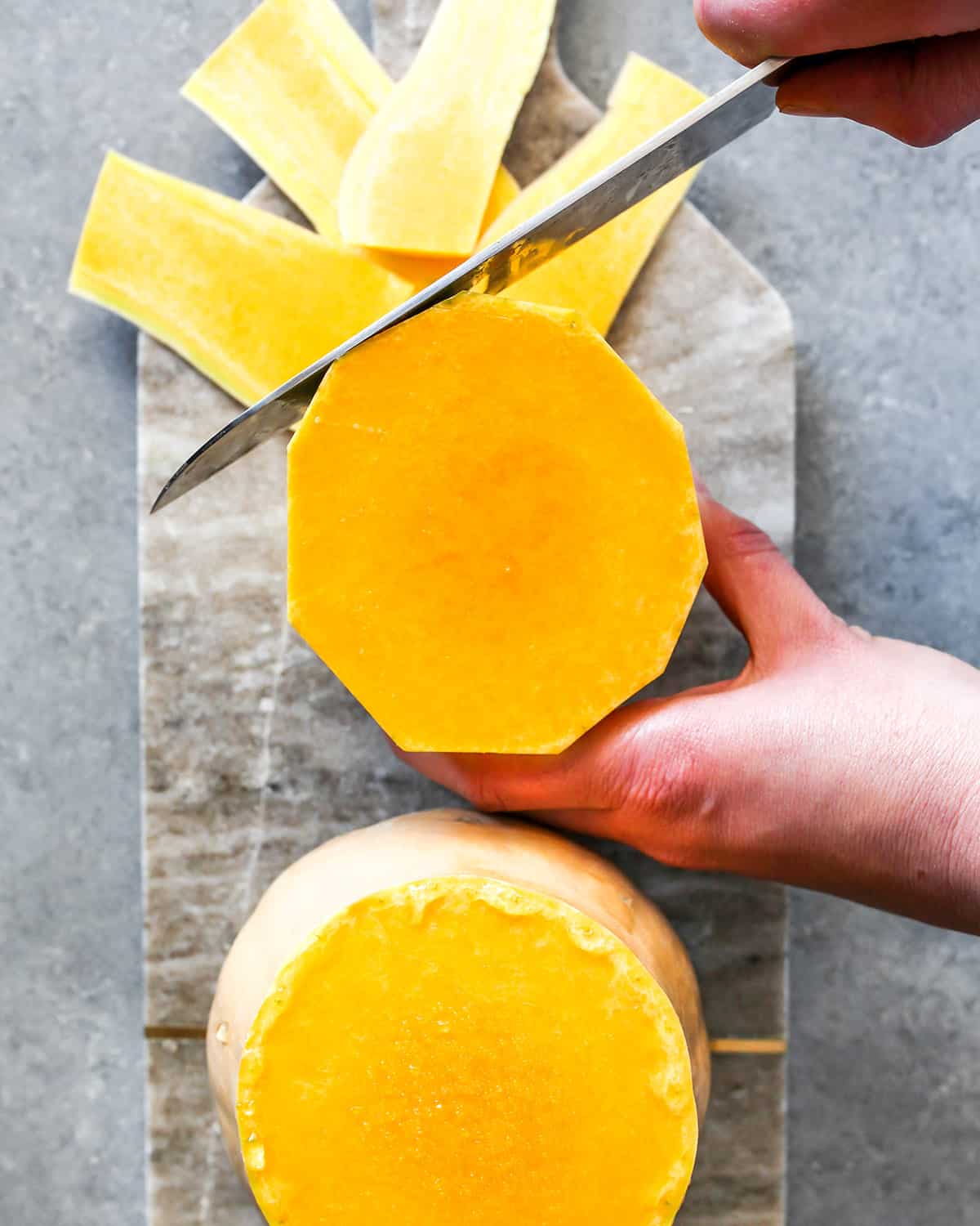 How to Peel & Cut a Butternut Squash - cutting off the sides