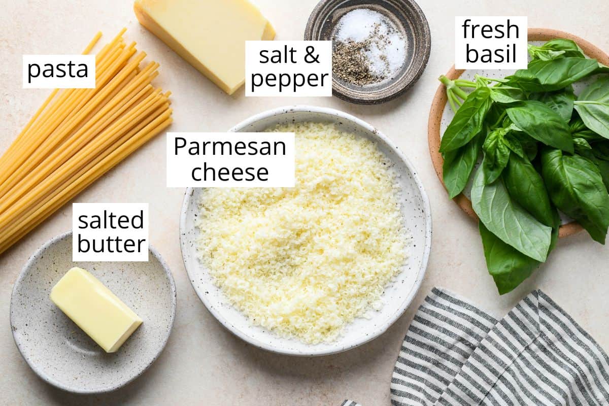 overhead photo of the ingredients in this Parmesan Pasta recipe