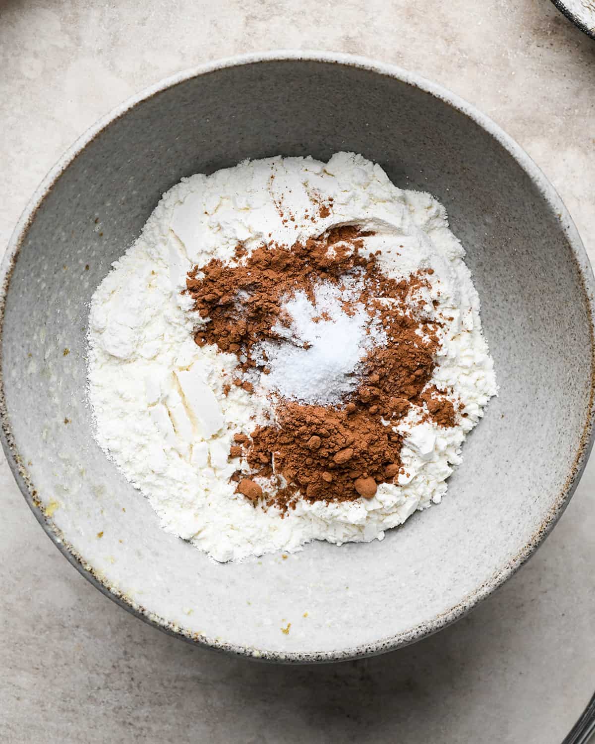 dry ingredients for Peanut Butter Cup Brownies in a bowl before mixing