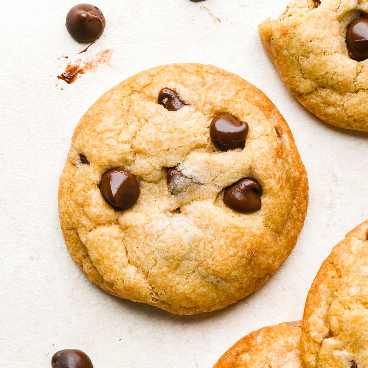 overhead photo of 3 Vegan Chocolate Chip Cookies