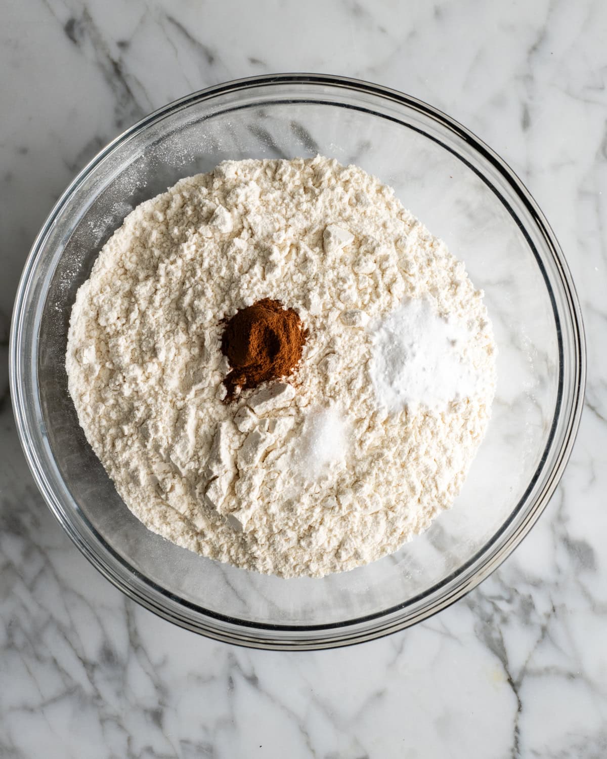 How to Make Banana Cake dry ingredients in a glass bowl